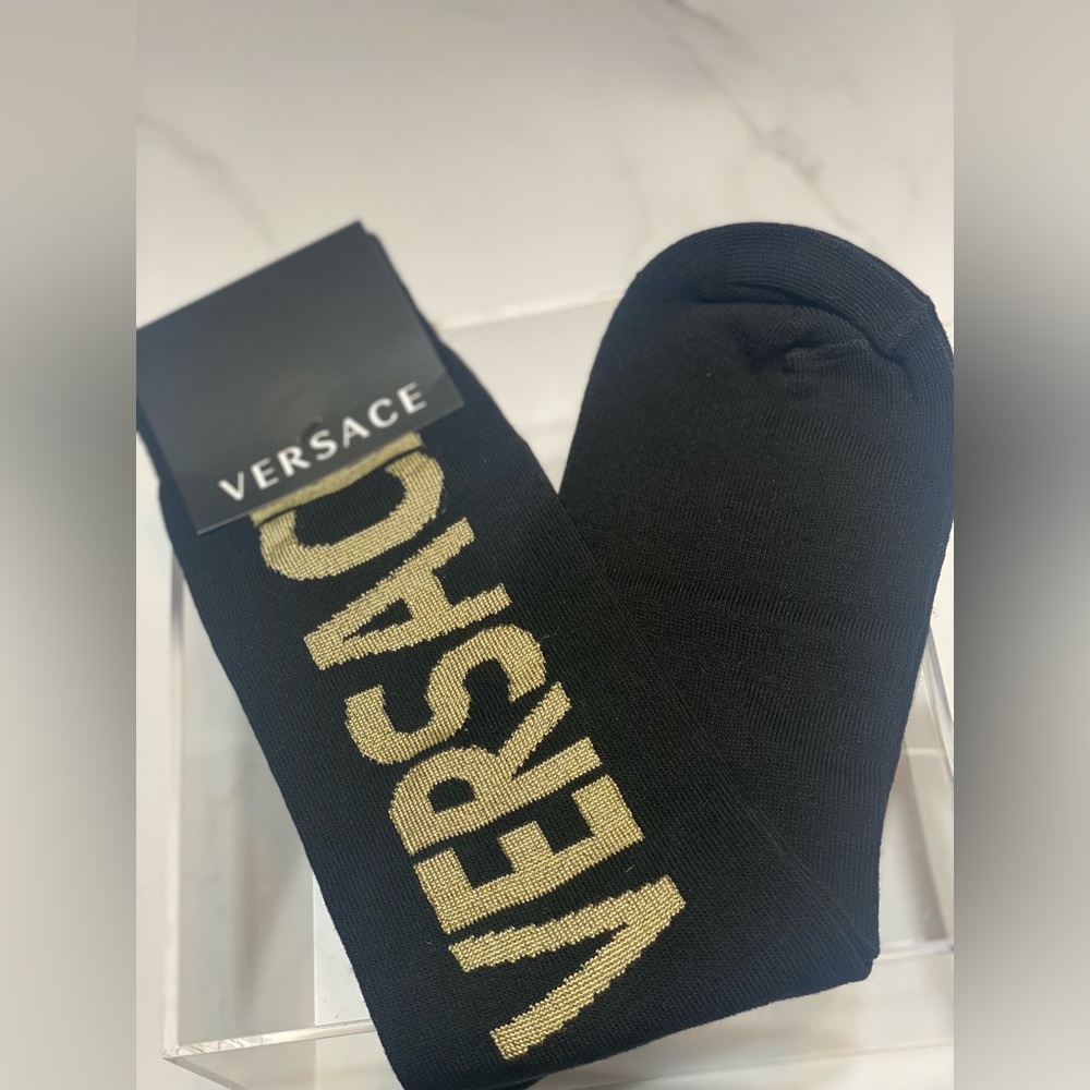 Versace Logo Socks Black + Gold in MEDIUM